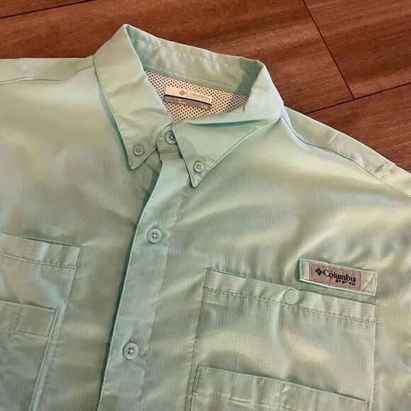 Columbia Turquoise Blue‎ PFG Buttonup Men Large Bin K-24 - Picture 2 of 4